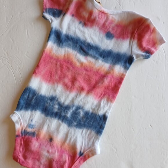 Tie Dye Red White & Blue Stripe Baby Snap Crotch Body Suit for July 4th 12 Month - Picture 13 of 14